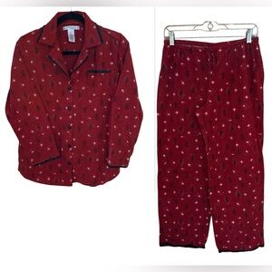 Ellen Tracy Pajama Set Womens Tree Star Red Black Christmas. Womens Size Small.